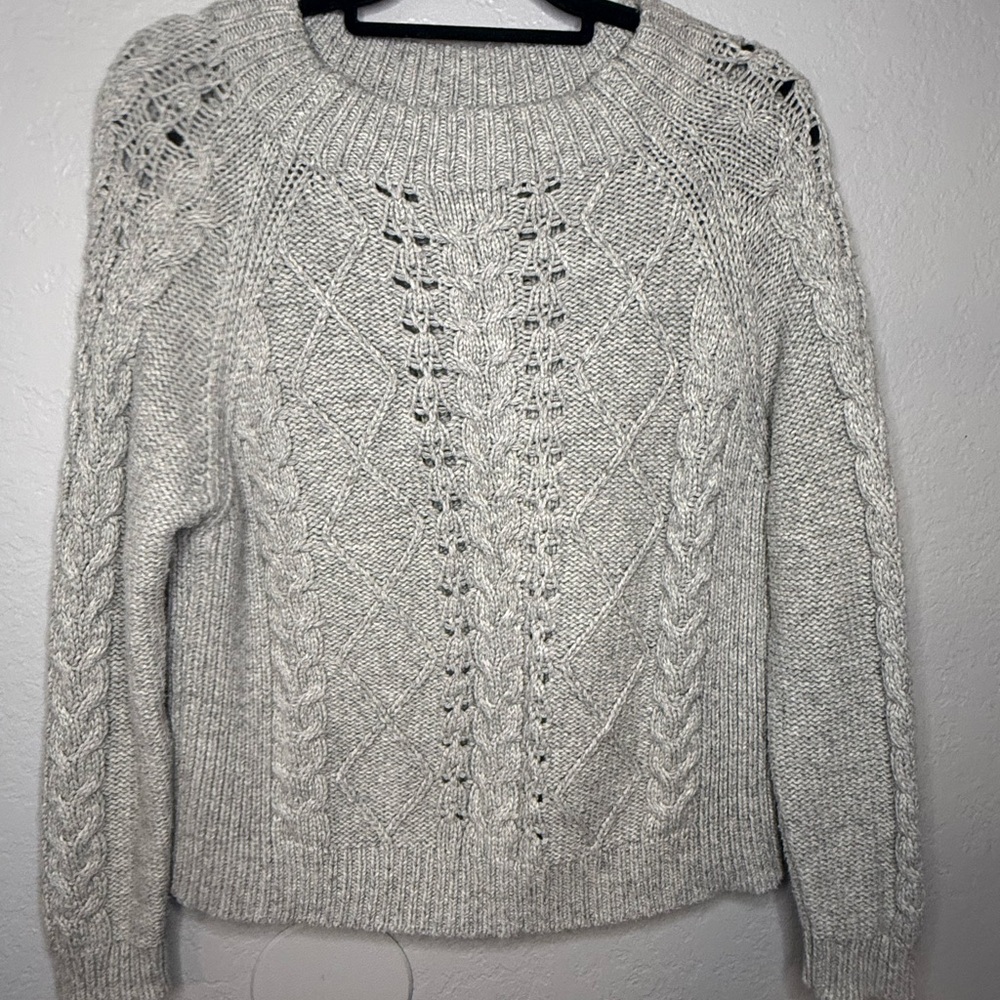 J. Crew Gray Crew Neck Sweater with Cable Knit Design